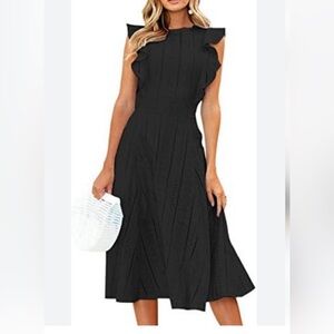 ECOWISH EYELET FLUTTER RUFFLE MIDI COCKTAIL DRESS SMALL